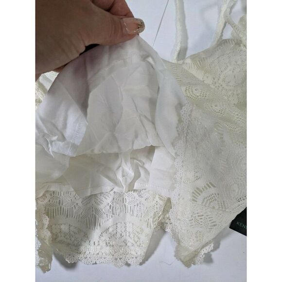 Kendall & Kylie Size Small Crop Top Lace Flutter Sleeve Lined Ivory - Picture 8 of 10